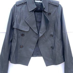 Vince. Women’s Charcoal Grey Lamb Leather Cropped Trench Jacket Size Small